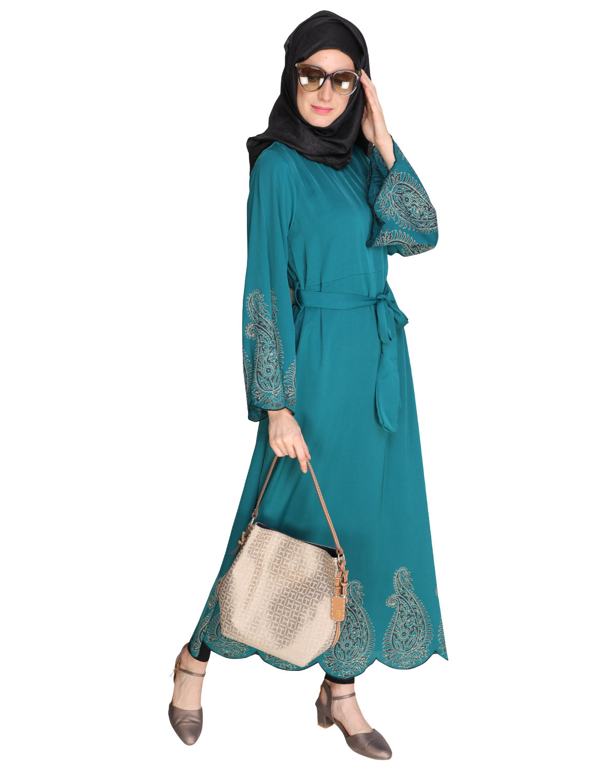 Block printed Abaya Teal Blue
