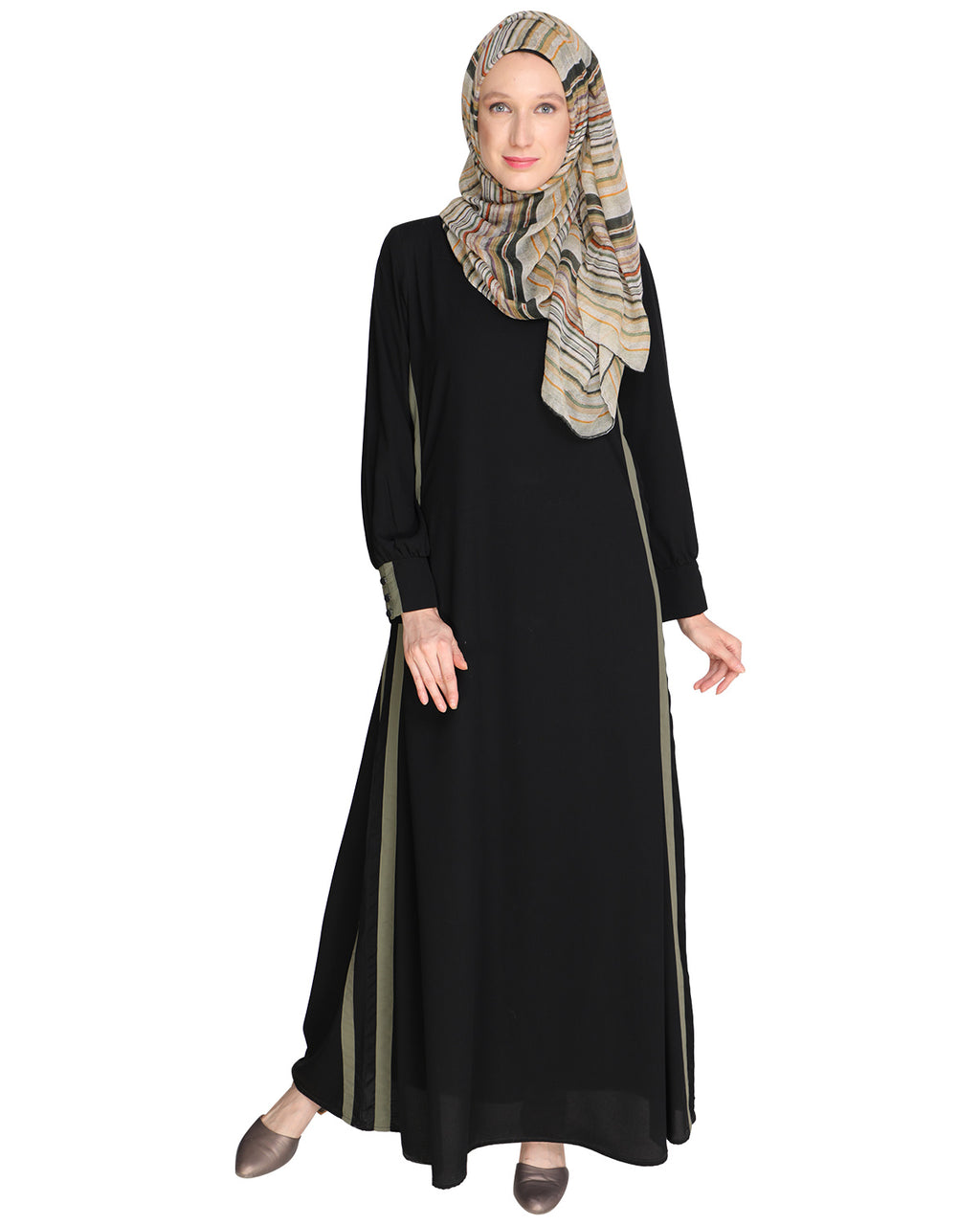 Black Side Detailed Abaya Black