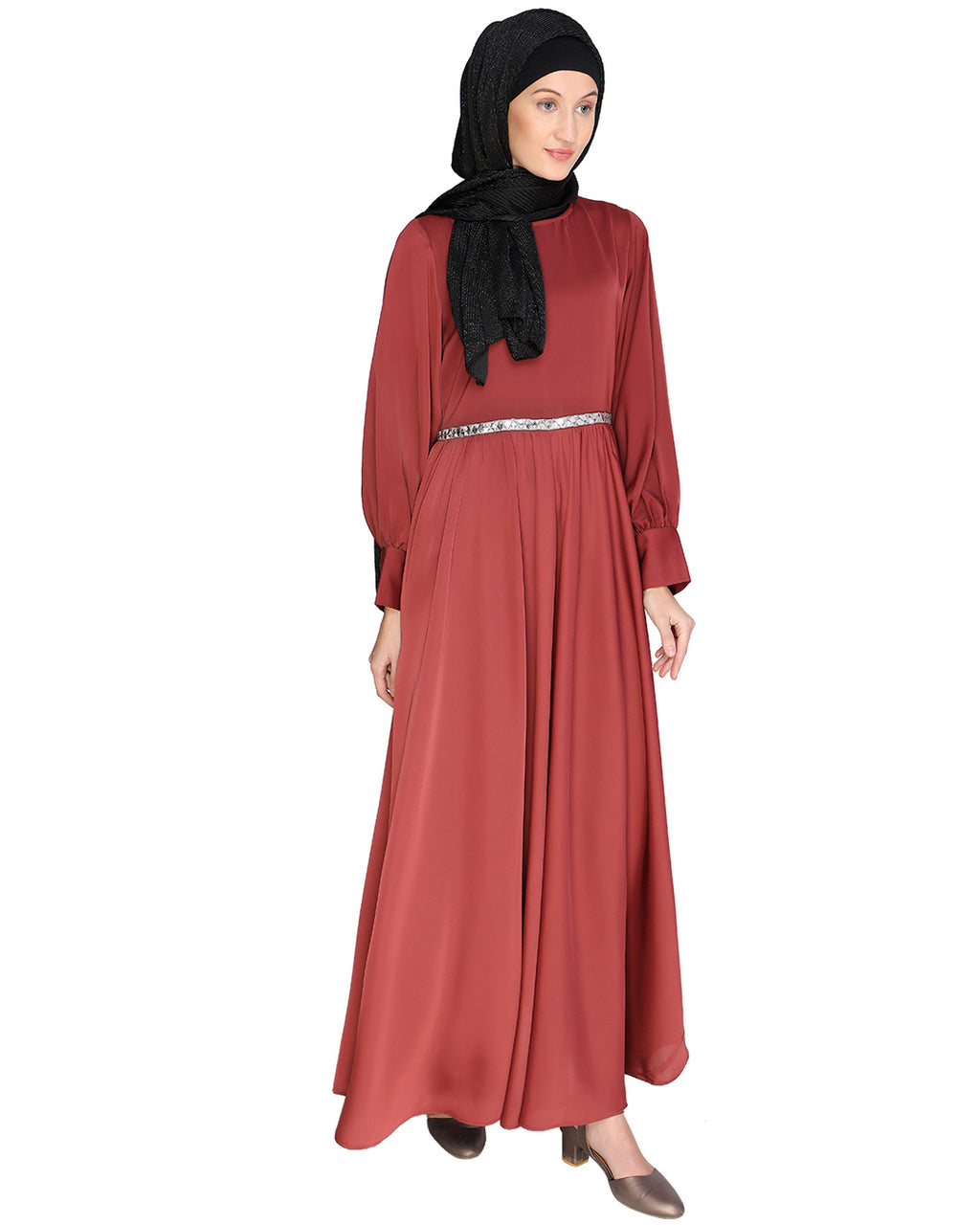 Flared Maxi Dress Brick Red