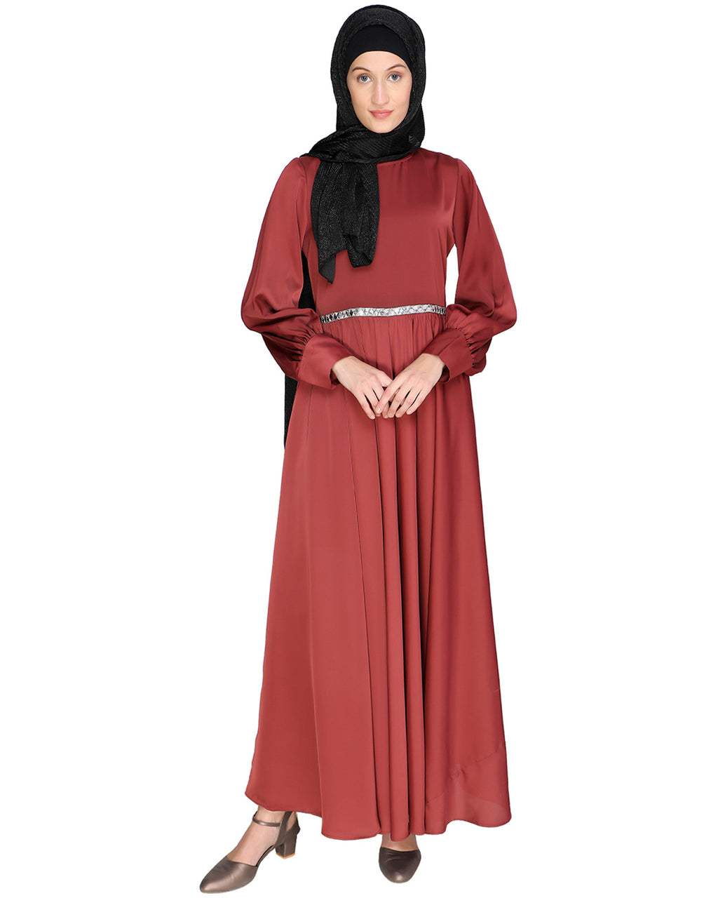 Flared Maxi Dress Brick Red
