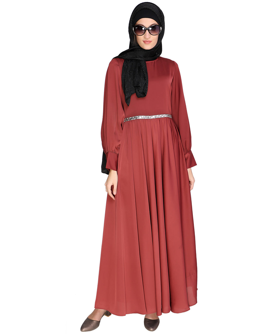 Flared Maxi Dress Brick Red