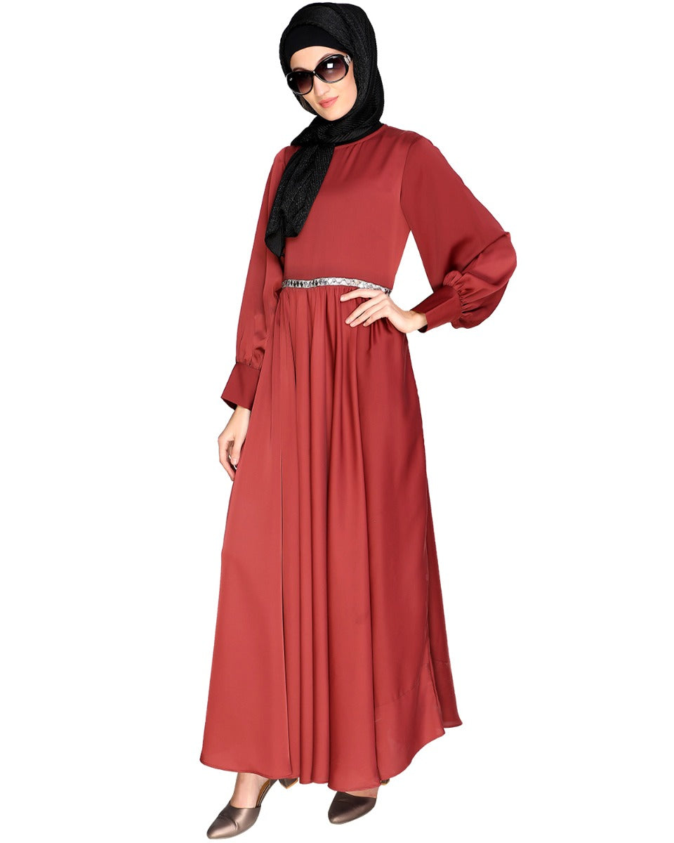 Flared Maxi Dress Brick Red