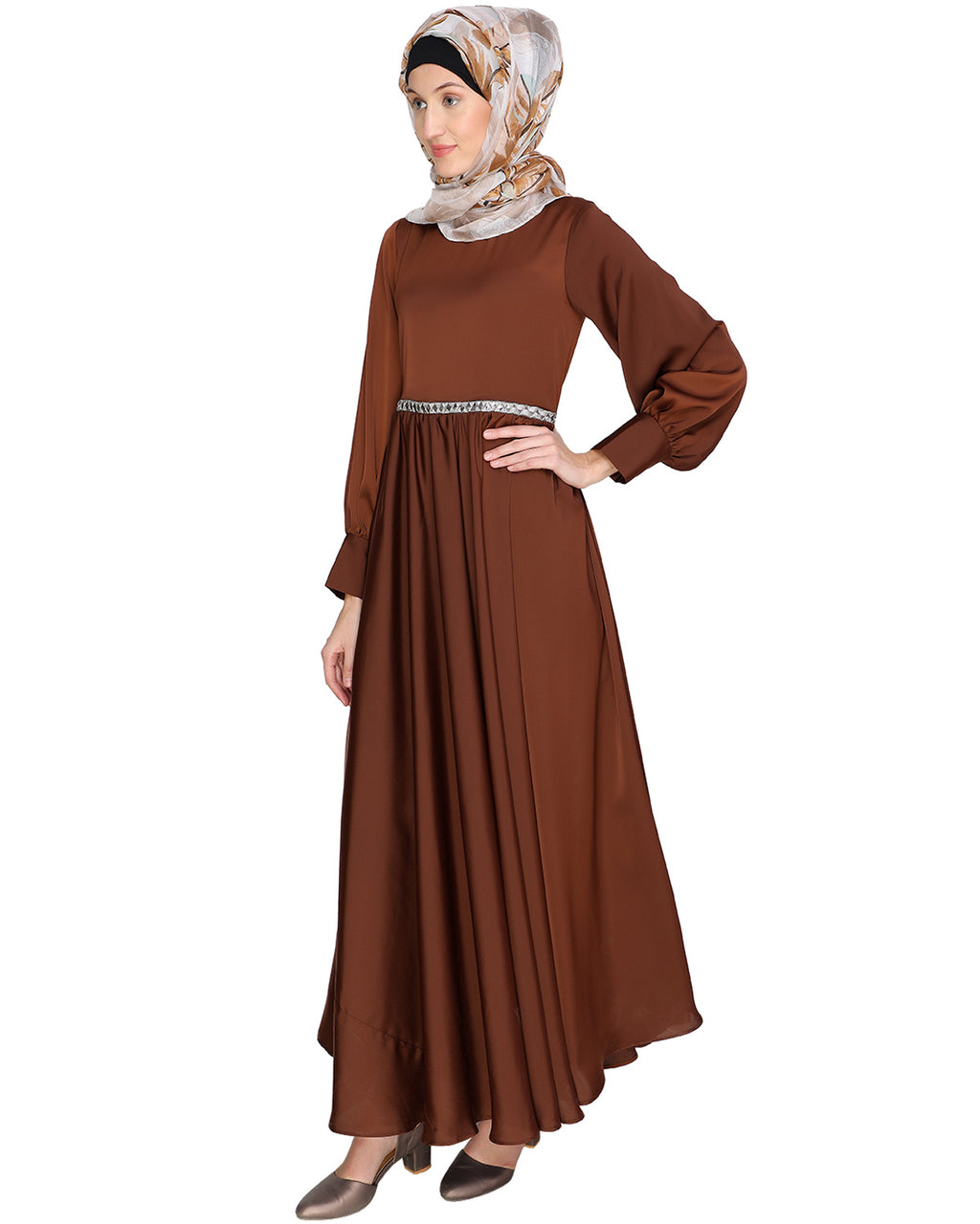 Flared Maxi Dress Caramel Brown