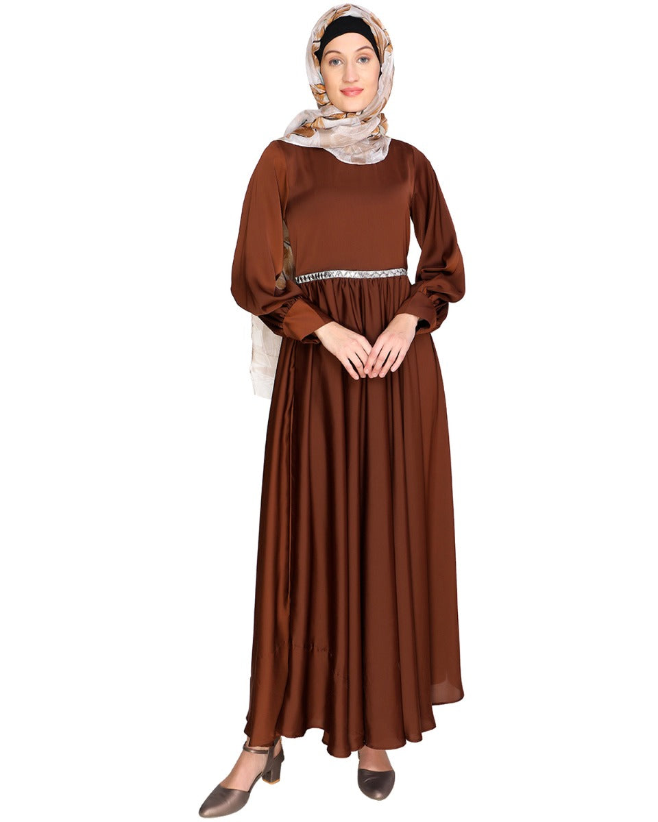 Flared Maxi Dress Caramel Brown