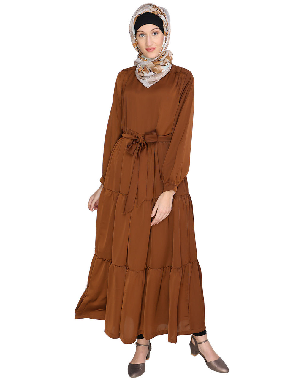 Caramel Brown Tiered Maxi Dress Brown