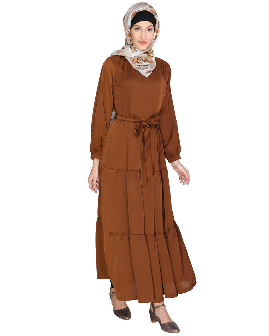 Caramel Brown Tiered Maxi Dress Brown