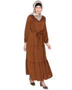 Caramel Brown Tiered Maxi Dress Brown