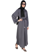 Shimmer Trimmed Dubai Style Abaya Grey