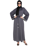 Shimmer Trimmed Dubai Style Abaya Grey