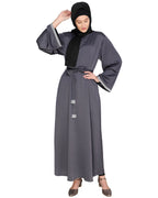 Shimmer Trimmed Dubai Style Abaya Grey
