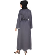 Shimmer Trimmed Dubai Style Abaya Grey