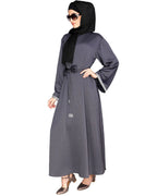 Shimmer Trimmed Dubai Style Abaya Grey