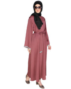 Shimmer Trimmed Dubai Style Abaya Pink