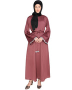 Shimmer Trimmed Dubai Style Abaya Pink