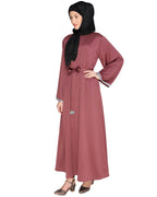 Shimmer Trimmed Dubai Style Abaya Pink
