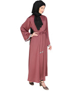 Shimmer Trimmed Dubai Style Abaya Pink