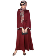 Shimmer Trimmed Dubai Style Abaya Wine
