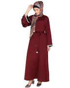 Shimmer Trimmed Dubai Style Abaya Wine