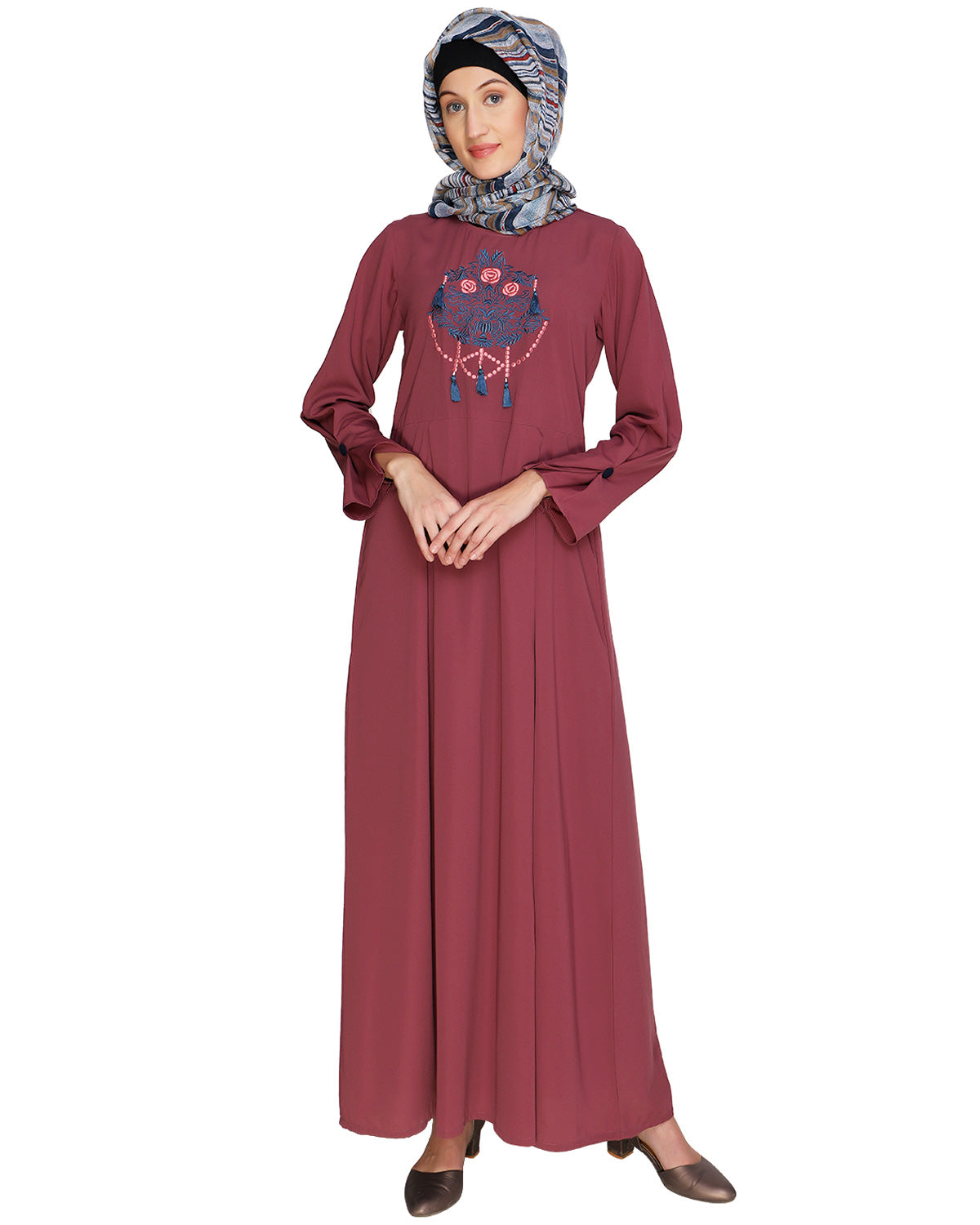 Tassels Detail Abaya Onion Pink S
