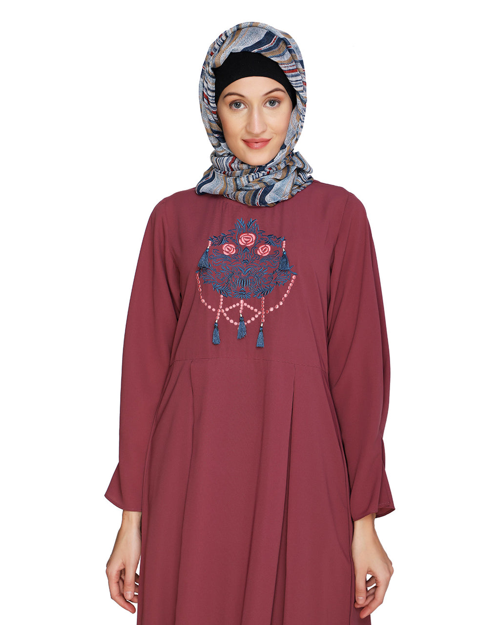 Tassels Detail Abaya Onion Pink S