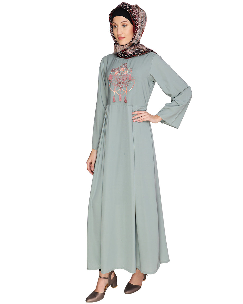Tassels Detail Abaya Sage Green S