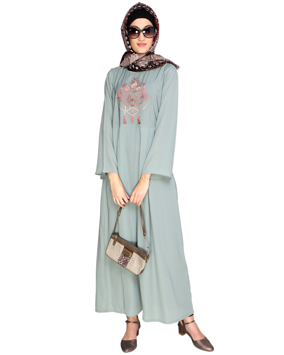 Tassels Detail Abaya Sage Green S