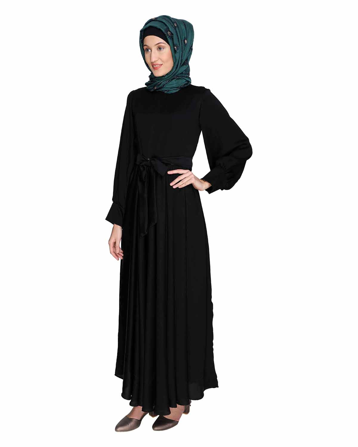 Flared Printed Maxi Dress Black