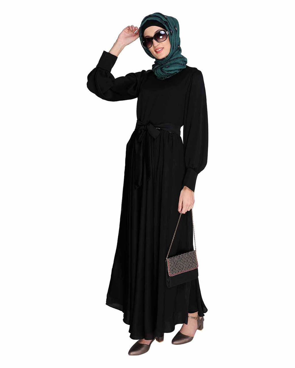 Flared Printed Maxi Dress Black