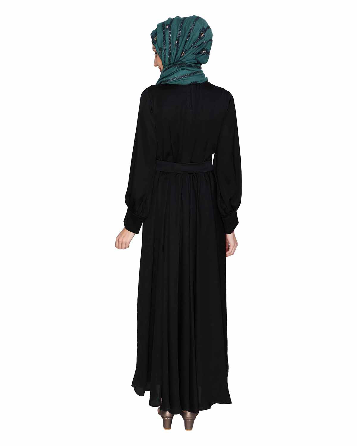 Flared Printed Maxi Dress Black