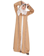Jacket Style Abaya with Exquisite Mirror Work Beige
