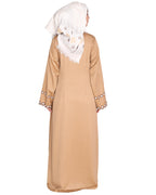 Jacket Style Abaya with Exquisite Mirror Work Beige