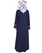 Jacket Style Abaya with Exquisite Mirror Work Blue