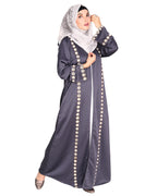 Jacket Style Abaya with Exquisite Mirror Work Grey