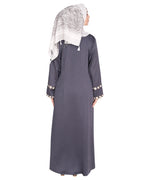 Jacket Style Abaya with Exquisite Mirror Work Grey
