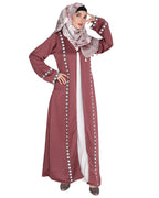 Jacket Style Abaya with Exquisite Mirror Work Light Purple