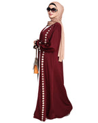 Jacket Style Abaya with Exquisite Mirror Work Wine