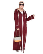 Jacket Style Abaya with Exquisite Mirror Work Wine