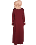 Jacket Style Abaya with Exquisite Mirror Work Wine