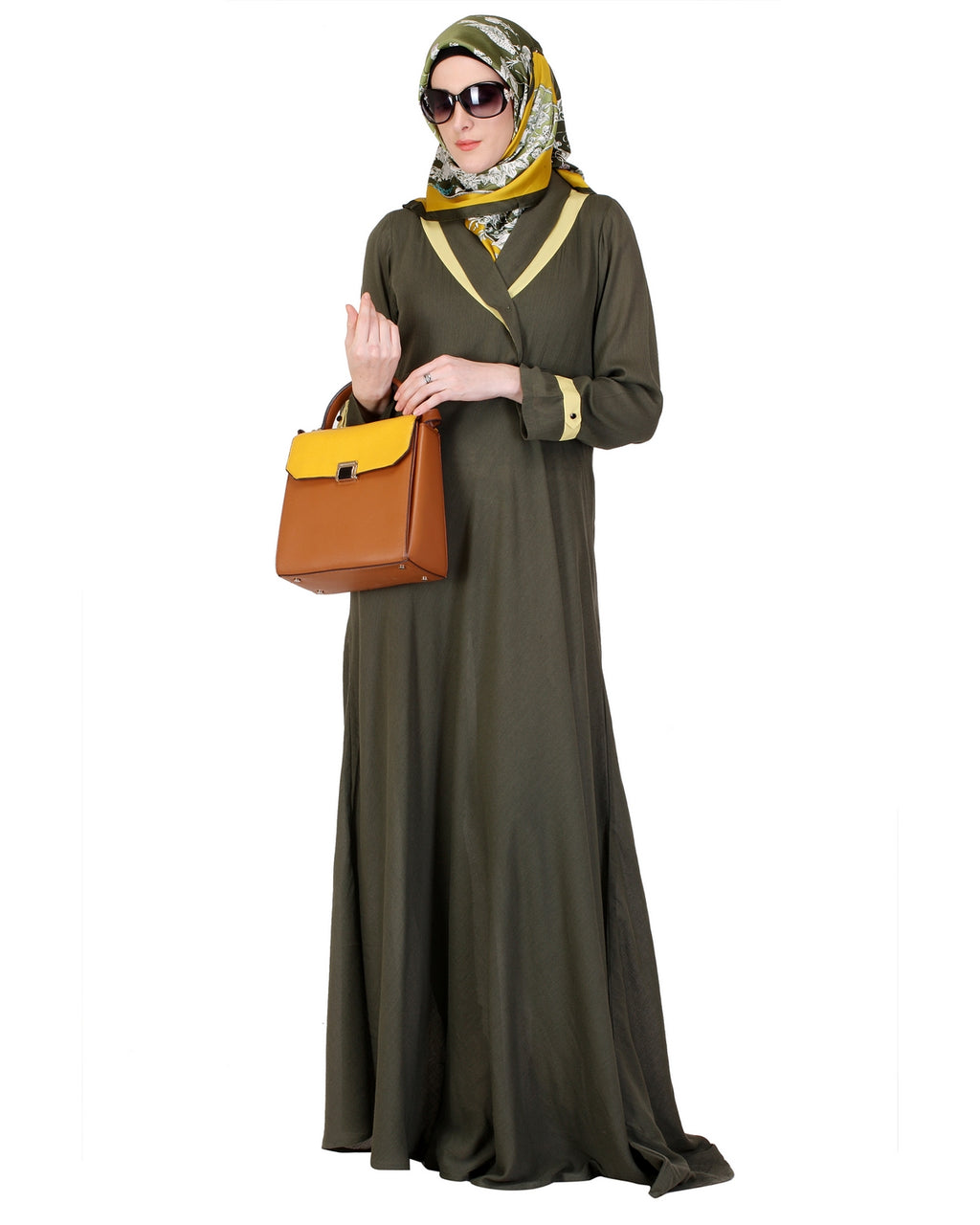 Crossover Yoke Flared Abaya Green