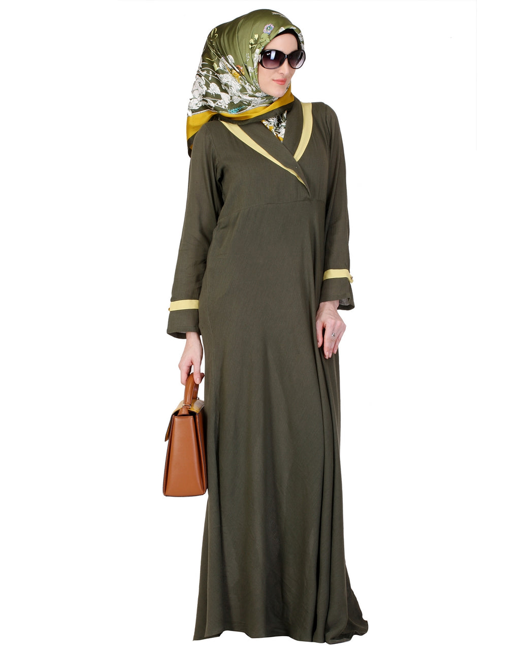 Crossover Yoke Flared Abaya Green