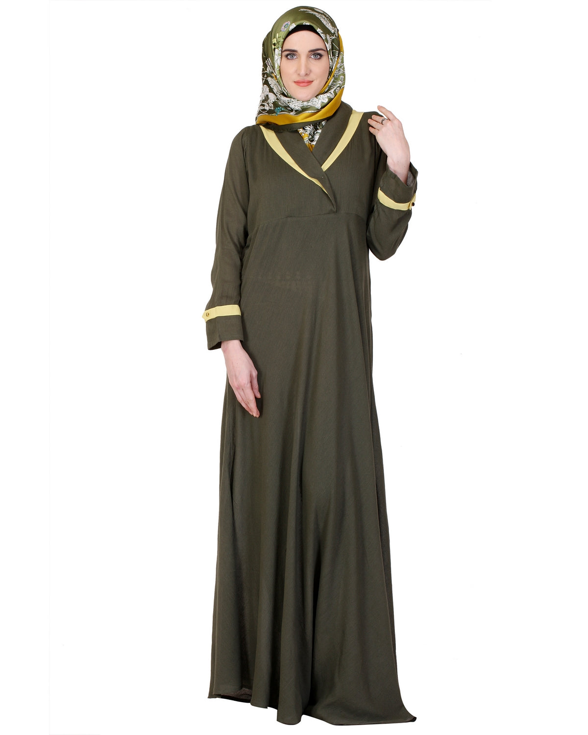 Crossover Yoke Flared Abaya Green