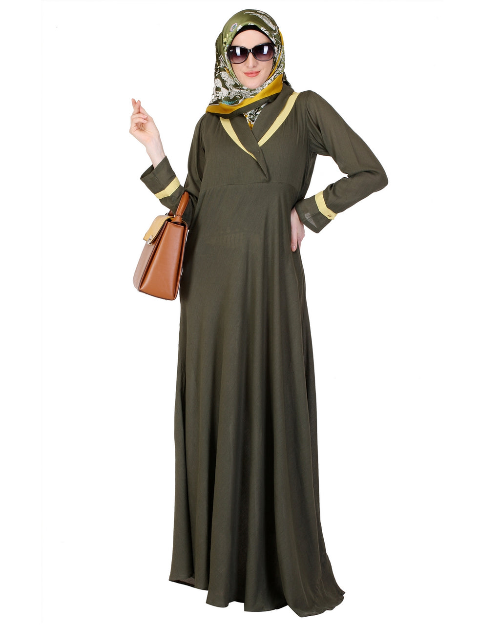 Crossover Yoke Flared Abaya Green