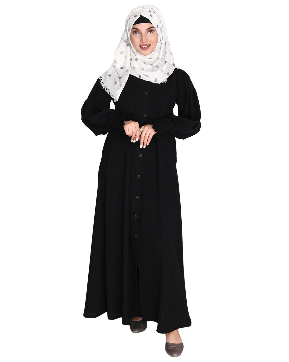 Voguish Front Open Abaya Black