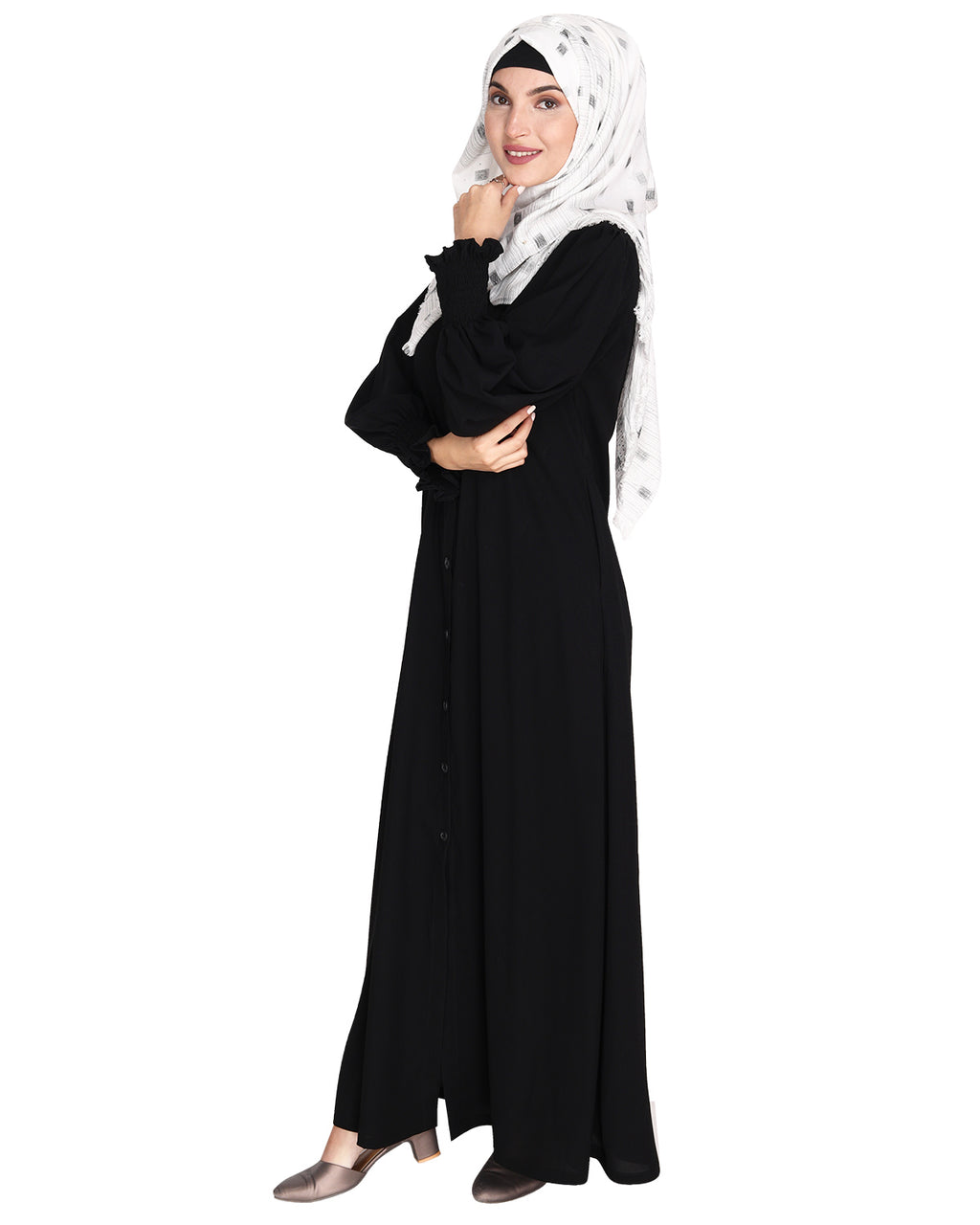 Voguish Front Open Abaya Black