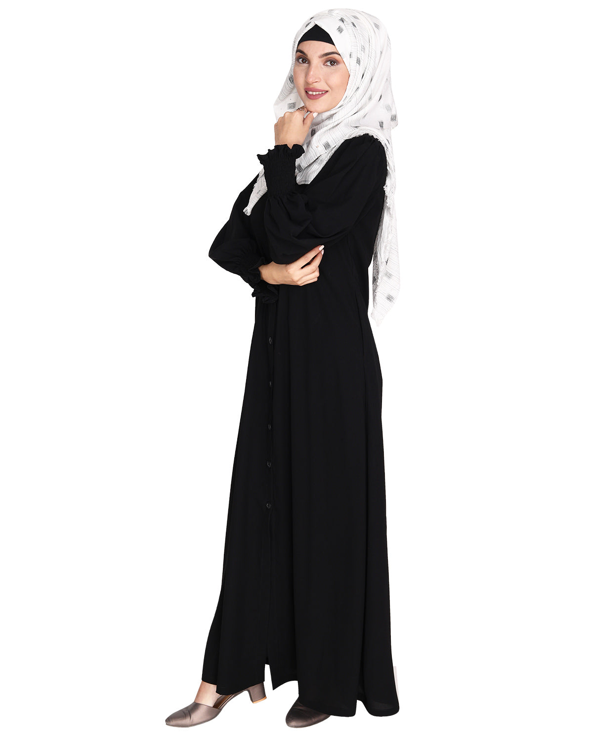Voguish Front Open Abaya Black