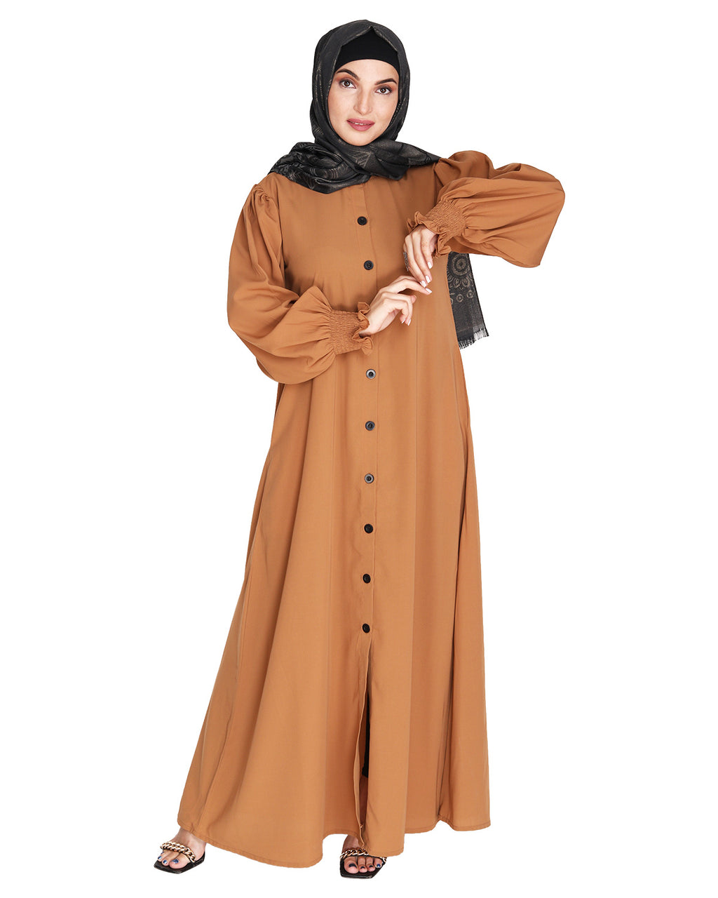 Voguish Front Open Abaya Dark Beige