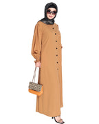 Voguish Front Open Abaya Dark Beige