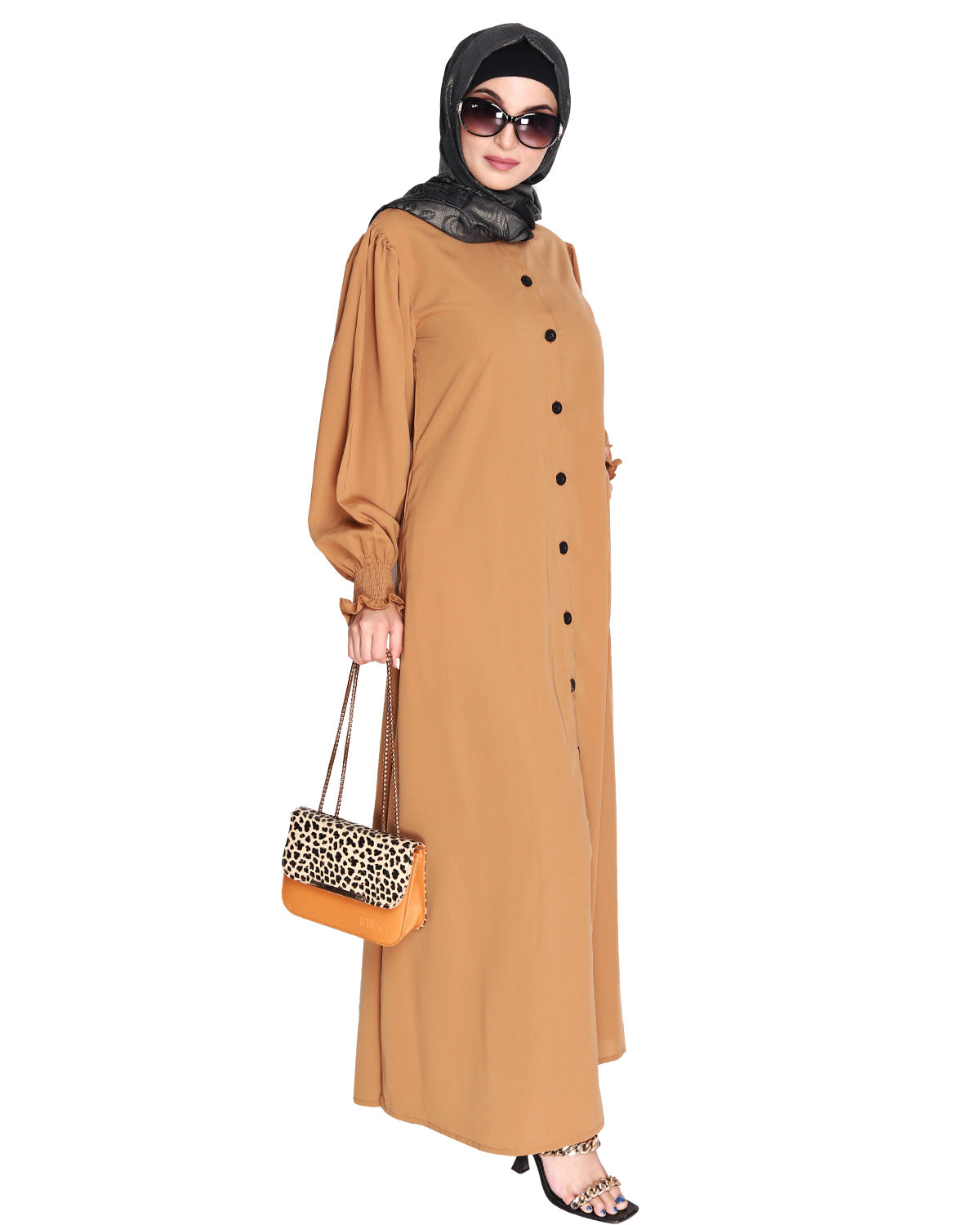 Voguish Front Open Abaya Dark Beige