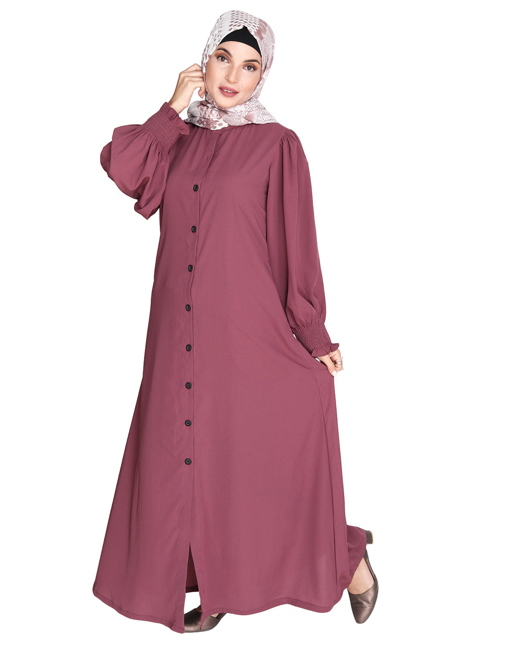 Voguish Front Open Abaya Onion Pink
