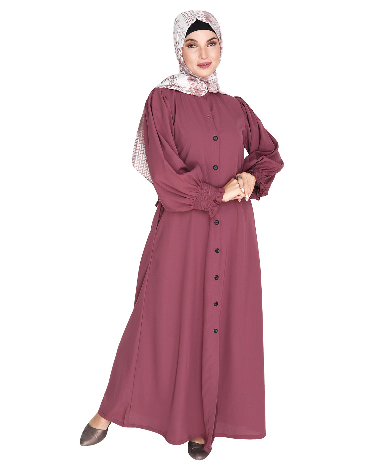 Voguish Front Open Abaya Onion Pink